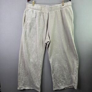 Faded Rose Sweatpants Mens XL Taupe Acid Wash Wide Leg Cropped Fleece Pants